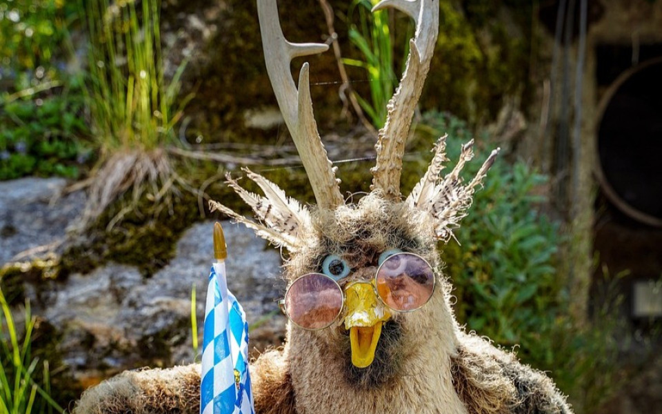 A 'Wolpertinger' with the head of a beaver and the antlers of a deer.